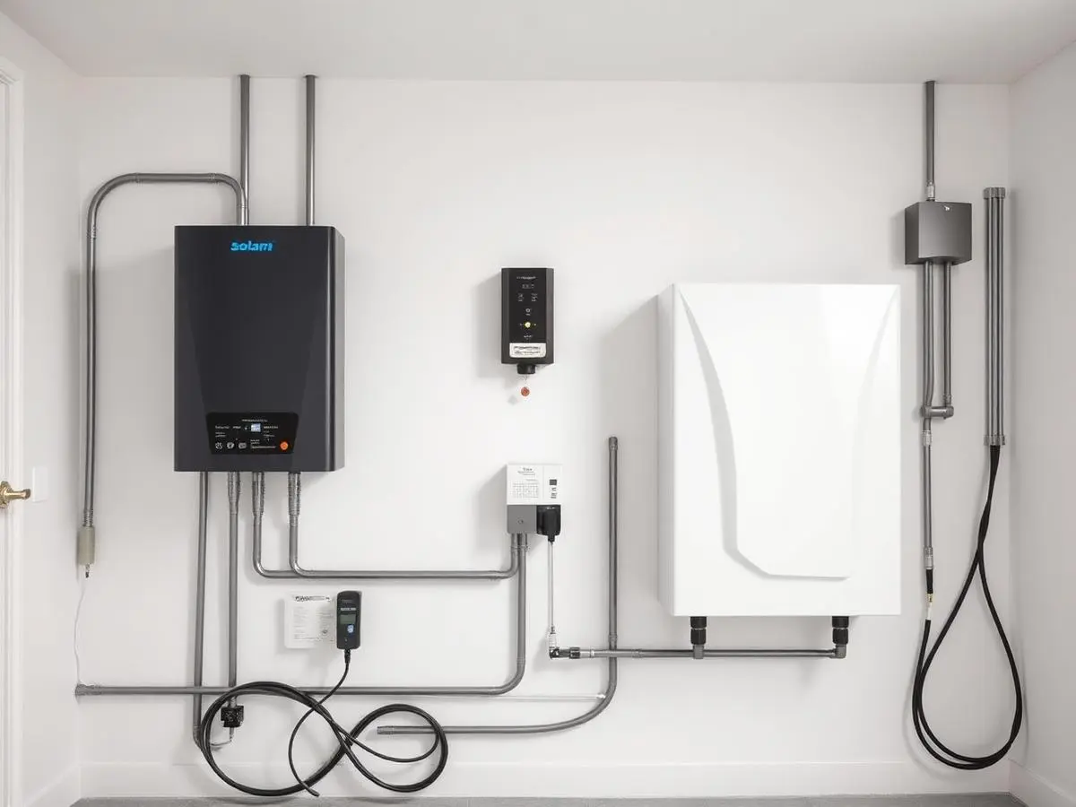Wall-mounted solar battery and hybrid inverter installation in a clean utility room